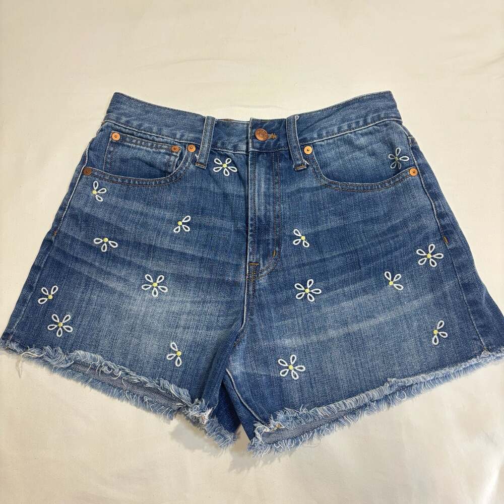 Madewell The Perfect Jean Short Daisy Embroidered Denim Shorts Size 27